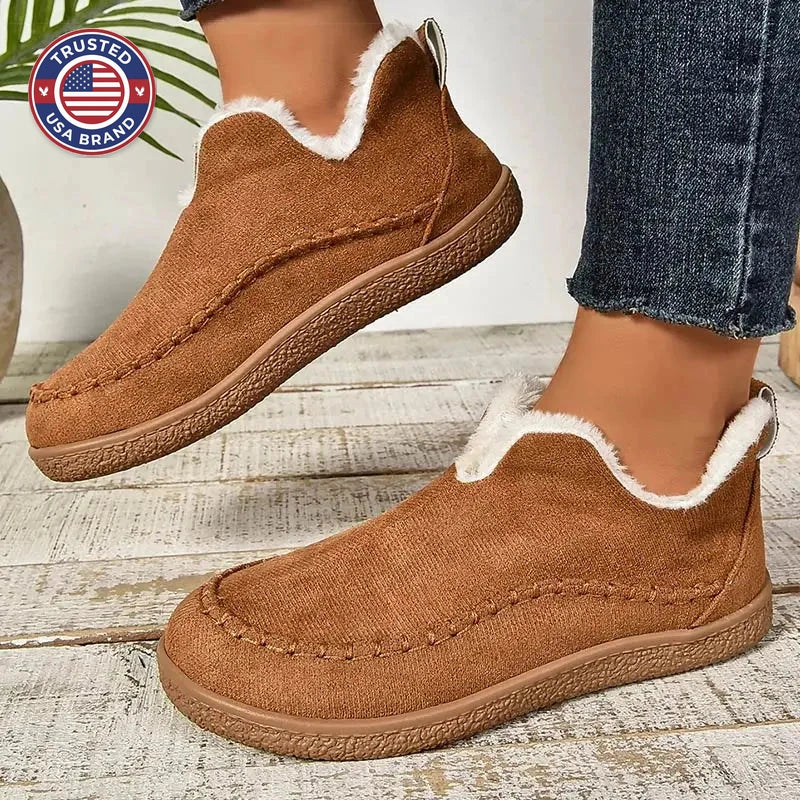 Women's suede orthopedic ankle winter boots with fluffy lining - Beige