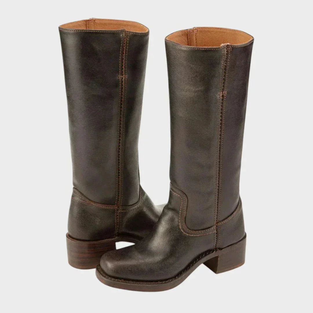 Women's faux leather orthopedic knee high winter boots with pull-on style - Black
