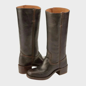 Women's faux leather orthopedic knee high winter boots with pull-on style - Black