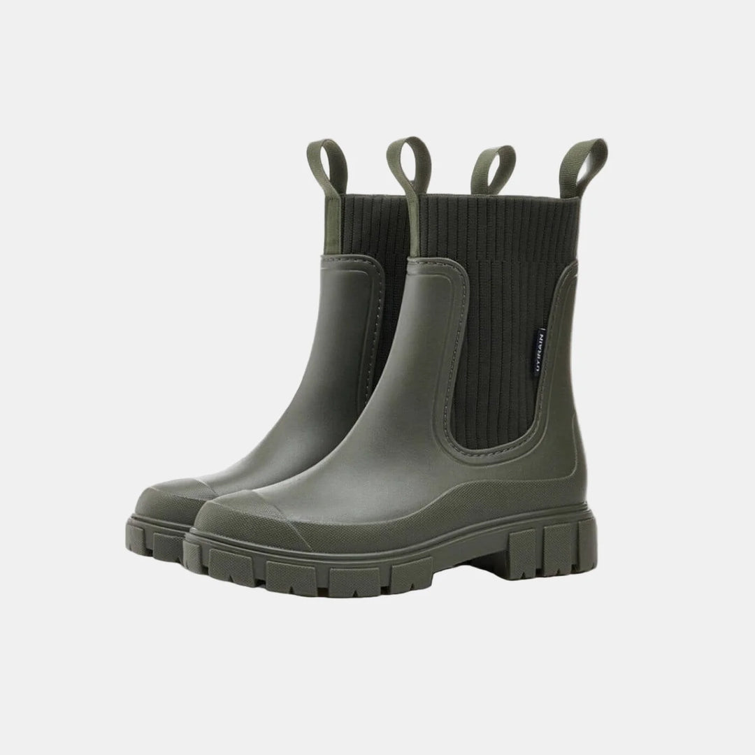 Women's orthopedic ankle winter boots with ribbed knit cuff - Black