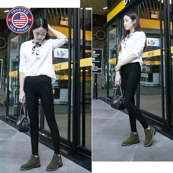 Women's suede side zip orthopedic ankle winter boots with fleece lining - Black