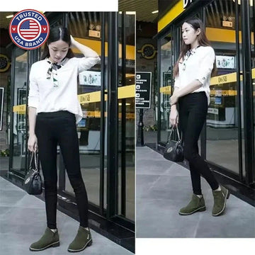 Women's suede side zip orthopedic ankle winter boots with fleece lining - Black