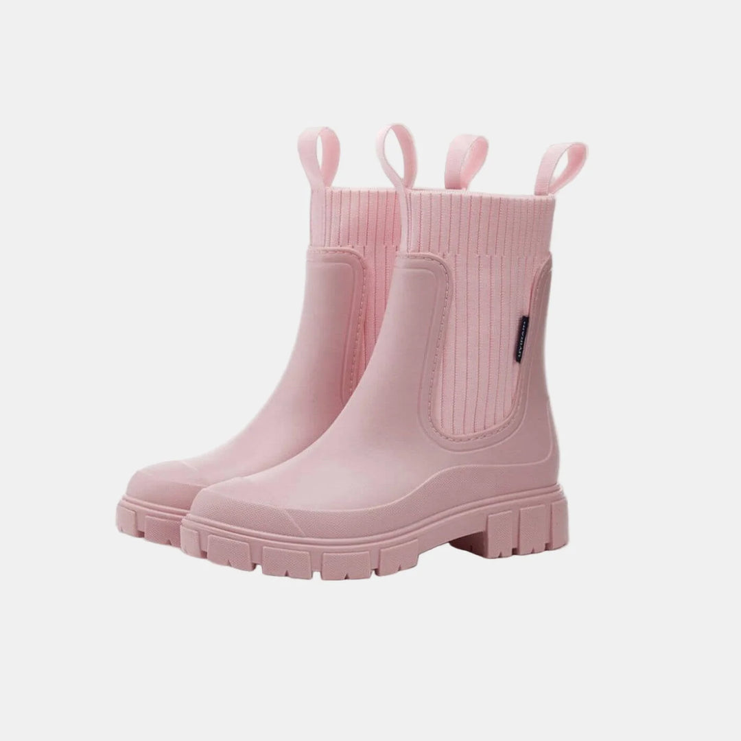 Women's orthopedic ankle winter boots with ribbed knit cuff - Black