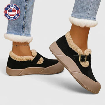Women's suede orthopedic ankle winter boots with sherpa lining - Black