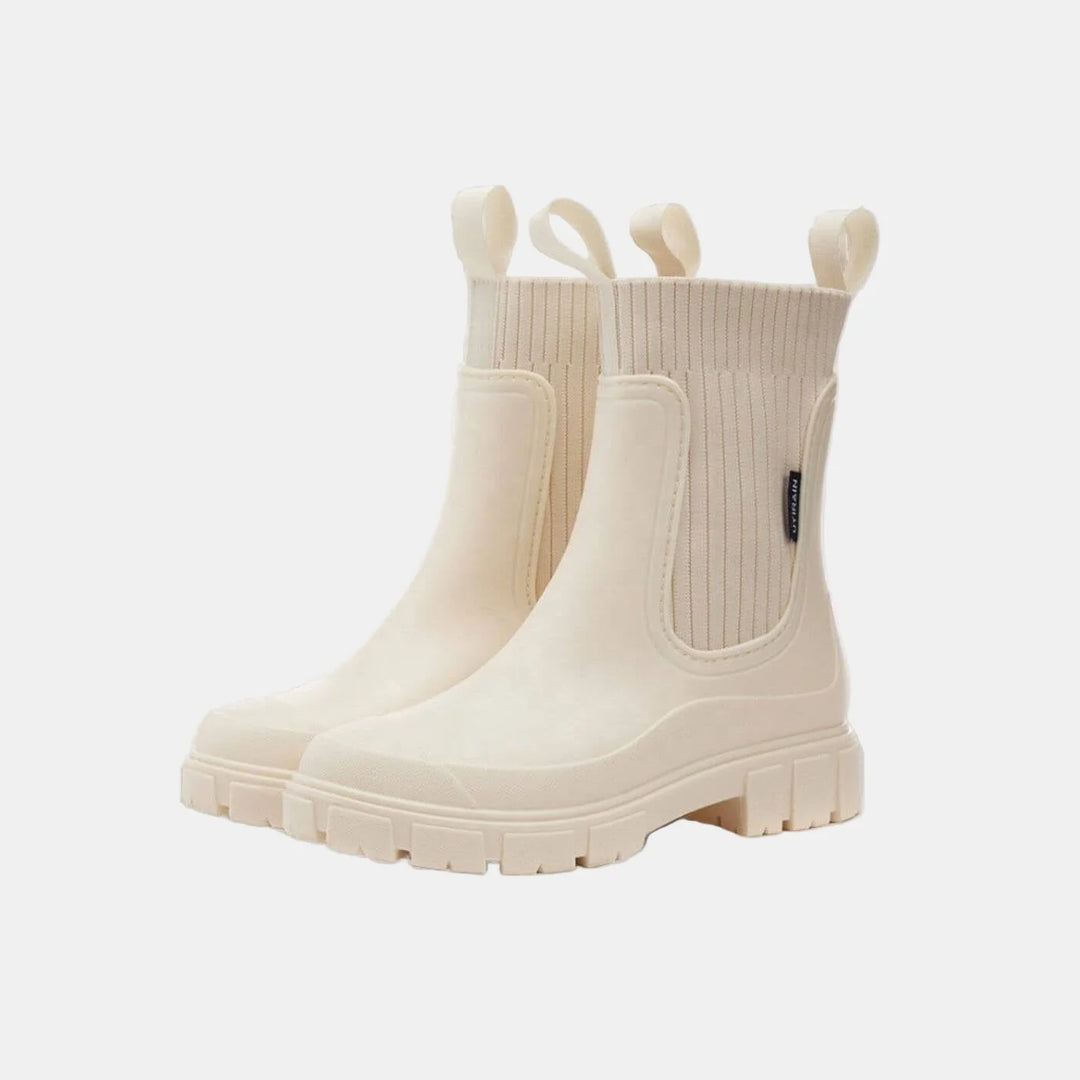 Women's orthopedic ankle winter boots with ribbed knit cuff - Black
