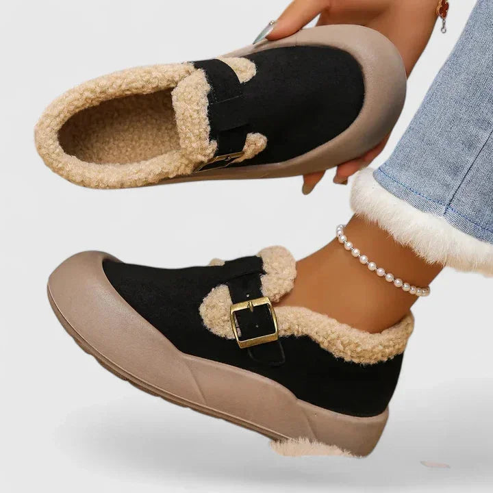 Women's suede orthopedic ankle winter boots with sherpa lining - Black