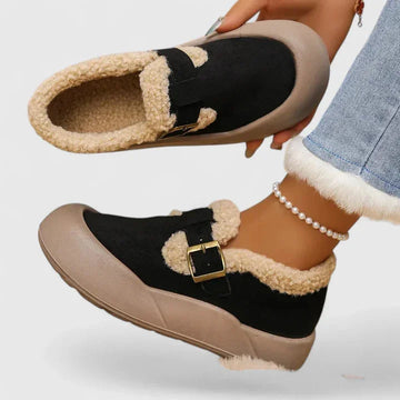 Women's suede orthopedic ankle winter boots with sherpa lining - Black