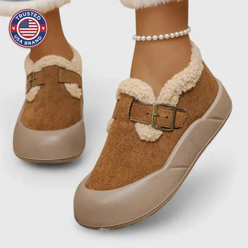 Women's suede orthopedic ankle winter boots with sherpa lining - Black
