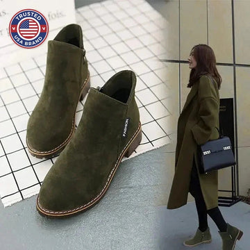 Women's suede side zip orthopedic ankle winter boots with fleece lining - Black