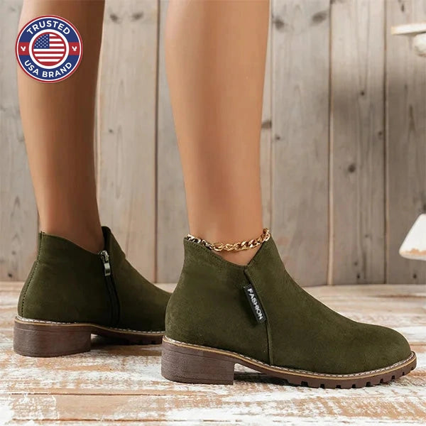 Women's suede side zip orthopedic ankle winter boots with fleece lining - Black