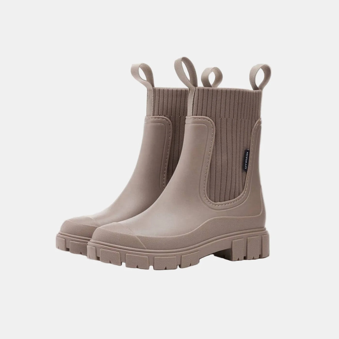 Women's orthopedic ankle winter boots with ribbed knit cuff - Black