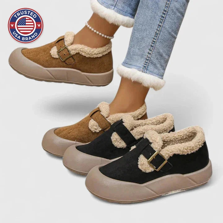Women's suede orthopedic ankle winter boots with sherpa lining - Black