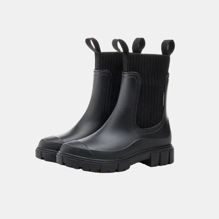 Women's orthopedic ankle winter boots with ribbed knit cuff - Black