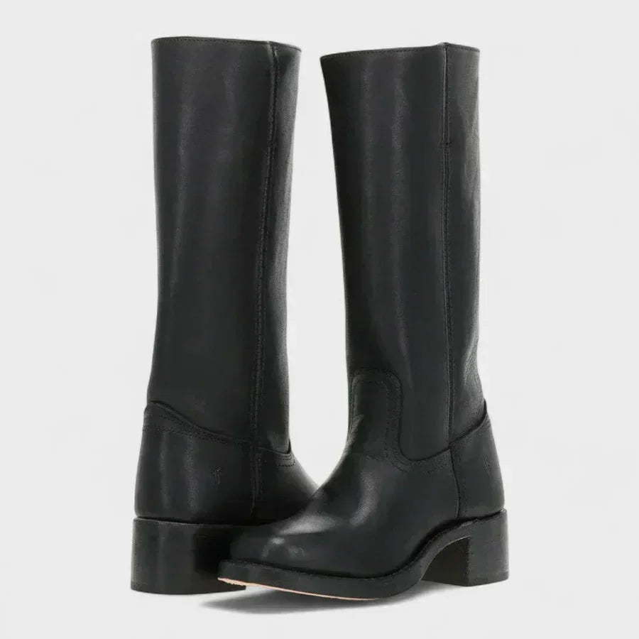 Women's faux leather orthopedic knee high winter boots with pull-on style - Black