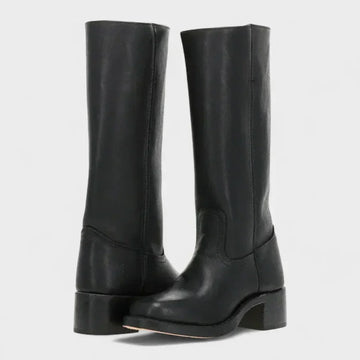 Women's faux leather orthopedic knee high winter boots with pull-on style - Black