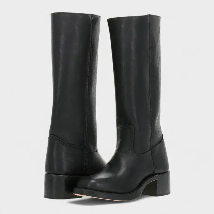 Women's faux leather orthopedic knee high winter boots with pull-on style - Black