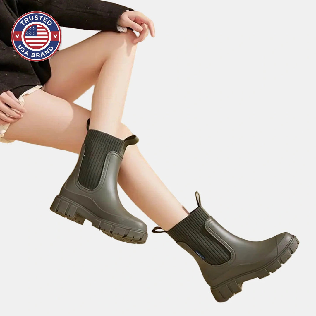 Women's orthopedic ankle winter boots with ribbed knit cuff - Black