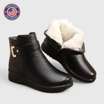 Women's faux leather side zip orthopedic ankle winter boots with buckle detail - Black White