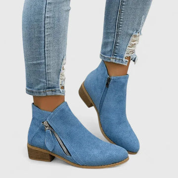 Women's suede side zip orthopedic ankle winter boots - Blue