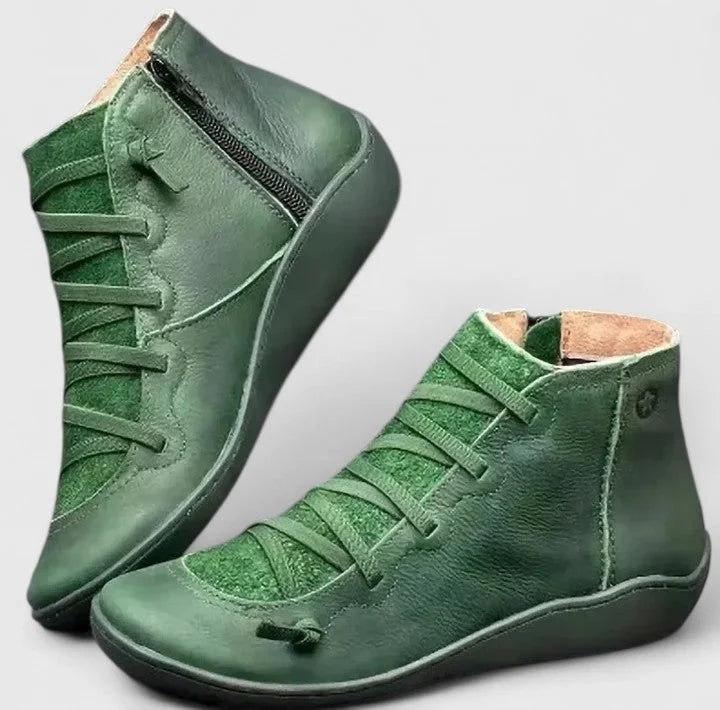 Women's faux leather lace-up orthopedic ankle winter boots with side zip - Blue