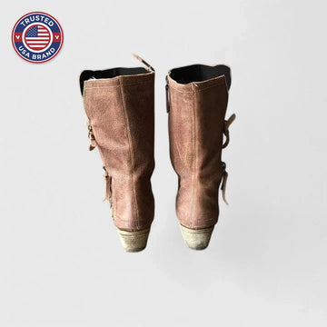 Women's suede side zip orthopedic heeled winter boots with decorative zippers - Brown