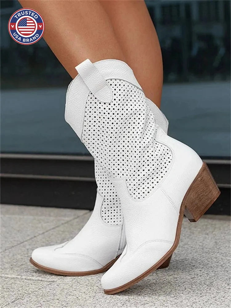 Women's suede side zip orthopedic western winter boots with perforated shaft - Brown