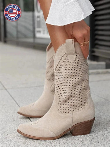 Women's suede side zip orthopedic western winter boots with perforated shaft - Brown