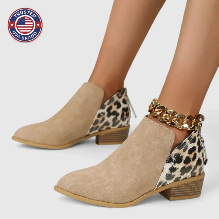Women's leopard suede side zip orthopedic ankle winter boots - Khaki