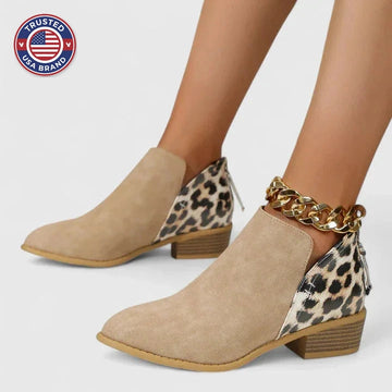 Women's leopard suede side zip orthopedic ankle winter boots - Khaki