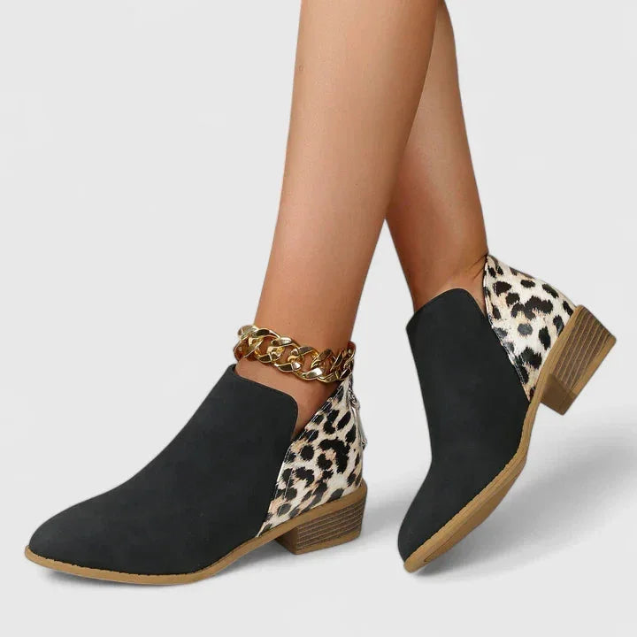 Women's leopard suede side zip orthopedic ankle winter boots - Khaki