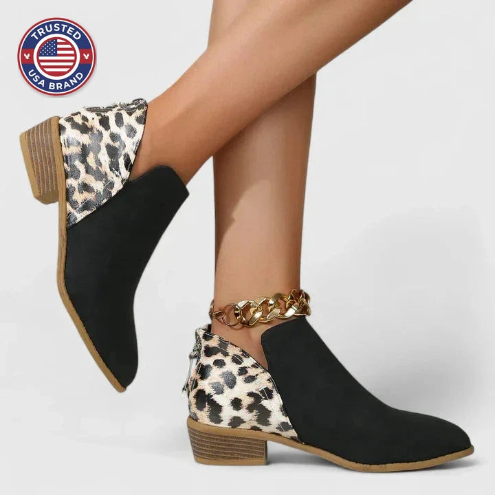 Women's leopard suede side zip orthopedic ankle winter boots - Khaki