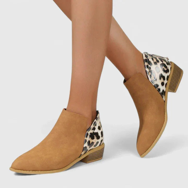 Women's leopard suede side zip orthopedic ankle winter boots - Khaki