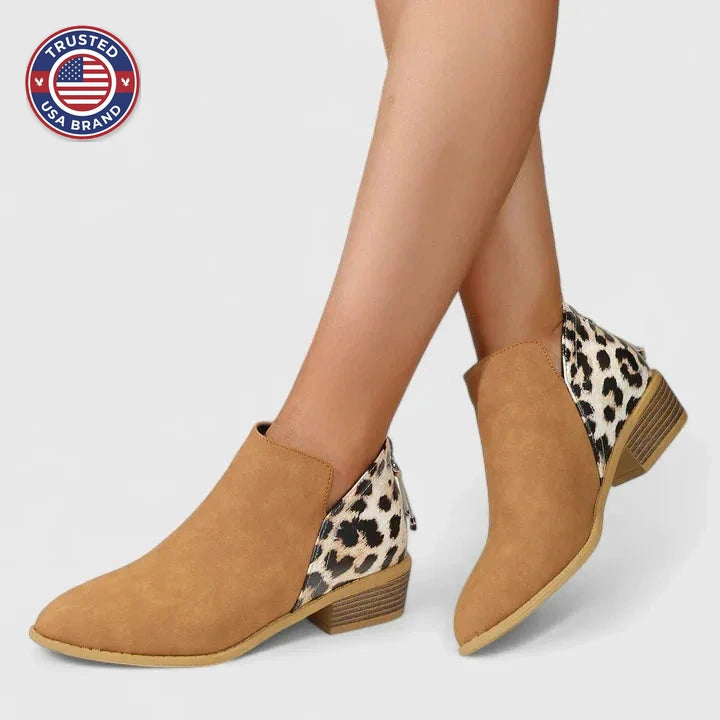 Women's leopard suede side zip orthopedic ankle winter boots - Khaki