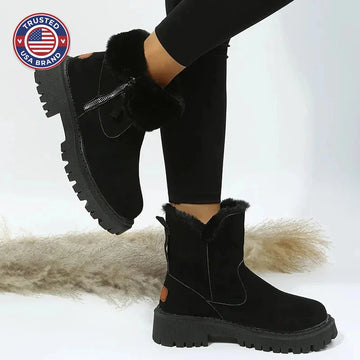 Women's suede side zip orthopedic ankle winter boots with faux fur trim and chunky sole - Khaki