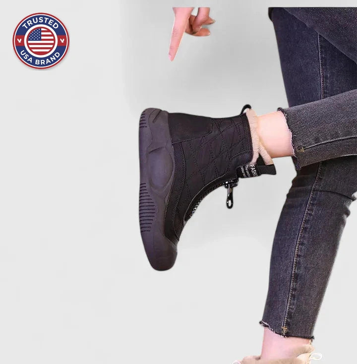 Women's quilted zip-up orthopedic ankle winter boots with faux fur lining - Purple