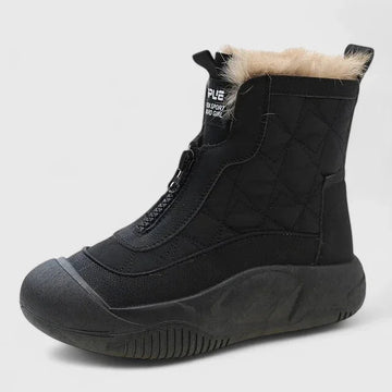 Women's quilted zip-up orthopedic ankle winter boots with faux fur lining - Purple