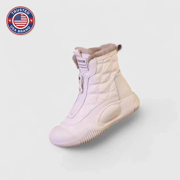 Women's quilted zip-up orthopedic ankle winter boots with faux fur lining - Purple