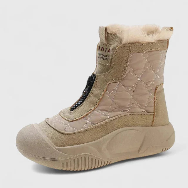 Women's quilted zip-up orthopedic ankle winter boots with faux fur lining - Purple