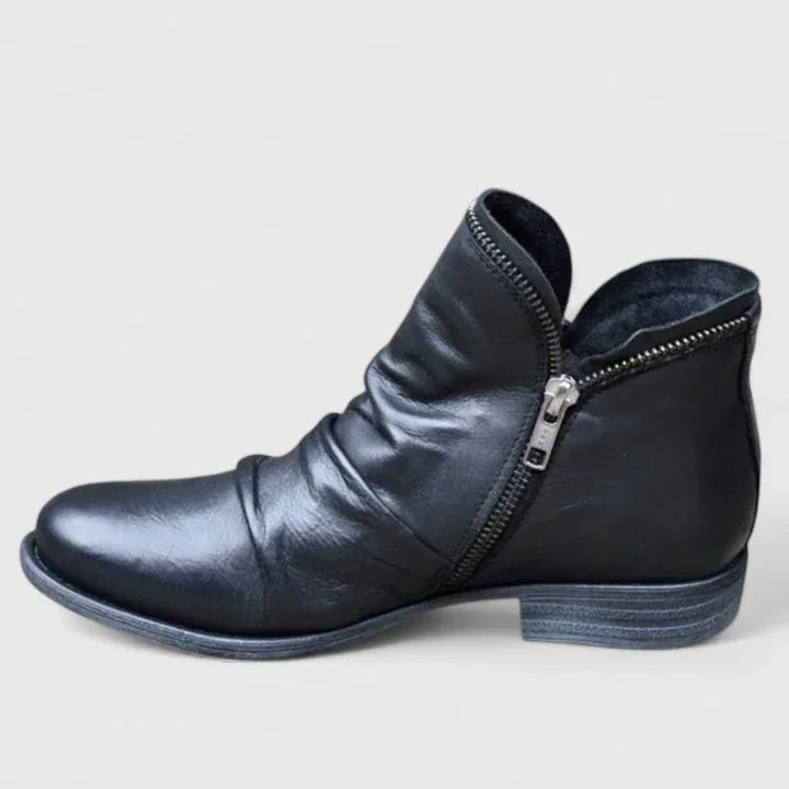 Women's faux leather side zip orthopedic ankle winter boots with ruched upper - Purple