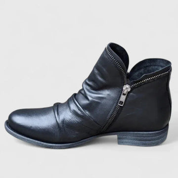 Women's faux leather side zip orthopedic ankle winter boots with ruched upper - Purple
