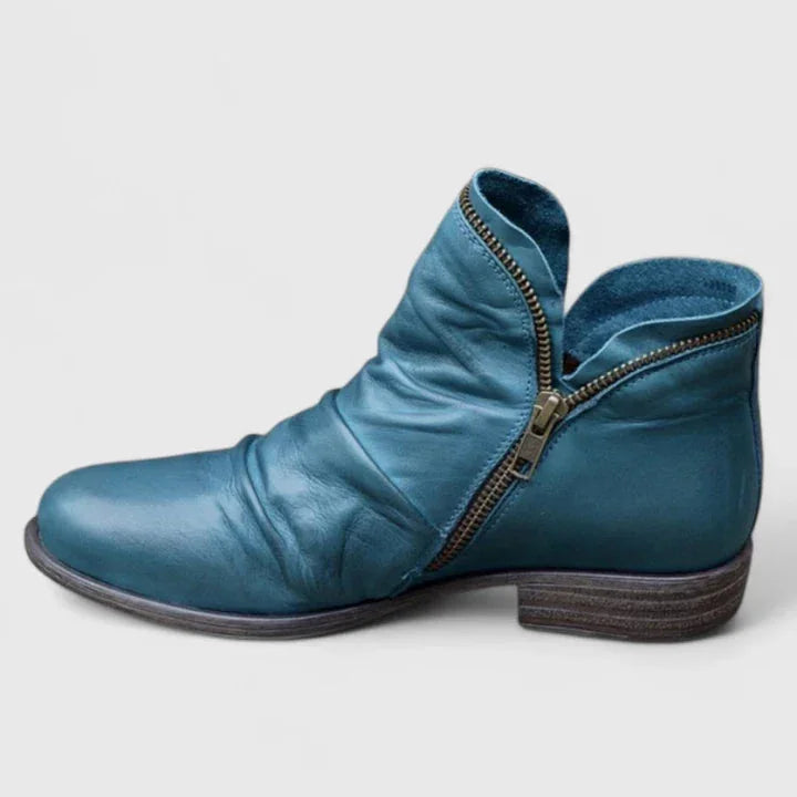 Women's faux leather side zip orthopedic ankle winter boots with ruched upper - Purple