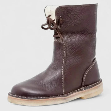Women's faux leather lace-up orthopedic ankle winter boots with sherpa lining - Red