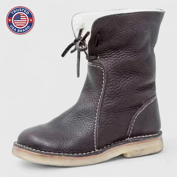 Women's faux leather lace-up orthopedic ankle winter boots with sherpa lining - Red