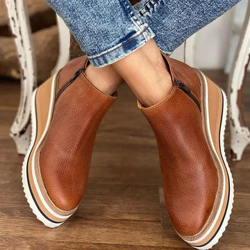 Women's striped suede side zip orthopedic waterproof ankle winter boots with wedge platform sole - Khaki
