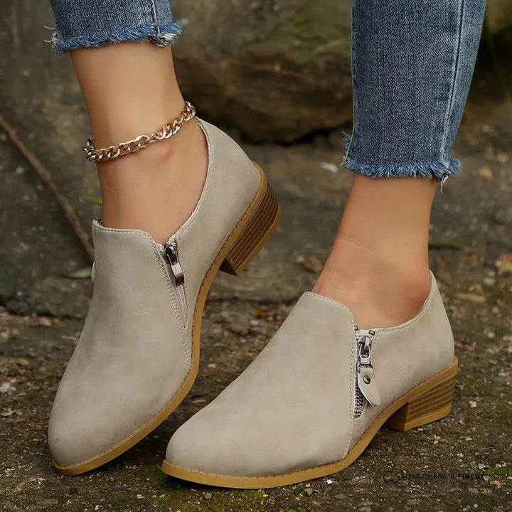 Women's suede side zip orthopedic ankle boots with pointed toe - Beige