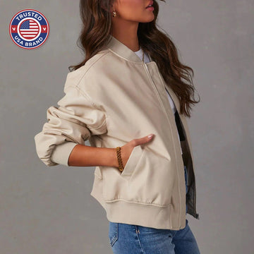 Women's oversized faux leather ribbed winter bomber jacket
