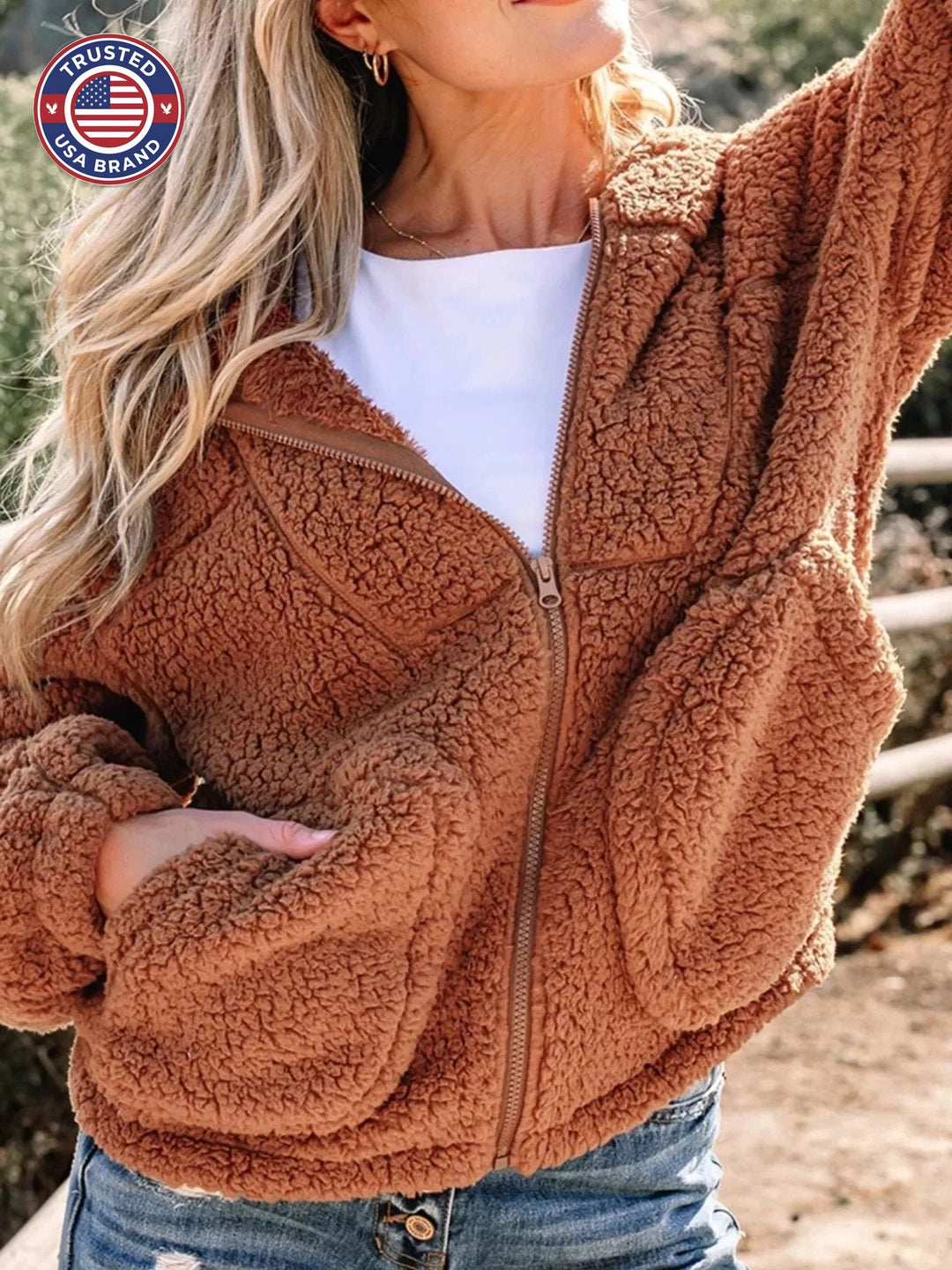 Women's fleece oversized zip-up winter jacket