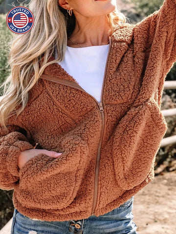 Women's fleece oversized zip-up winter jacket