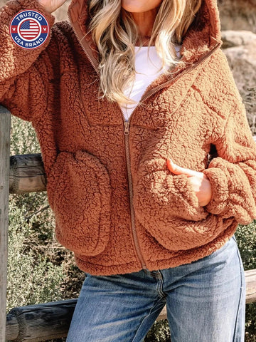 Women's fleece oversized zip-up winter jacket