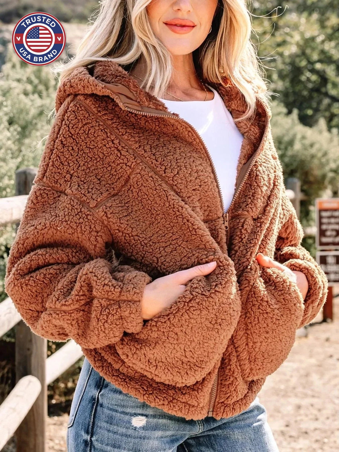 Women's fleece oversized zip-up winter jacket